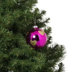 Xenos Kerstballen-Kerstbal met gouden hartjes - roze/goud