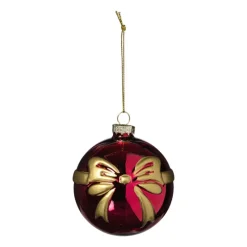Xenos Kerstballen-Kerstbal met strik - bordeaux rood