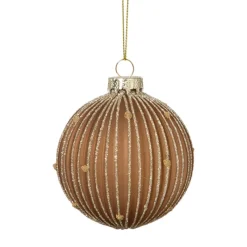 Xenos Kerstballen-Kerstbal strepen en stippen - bruin