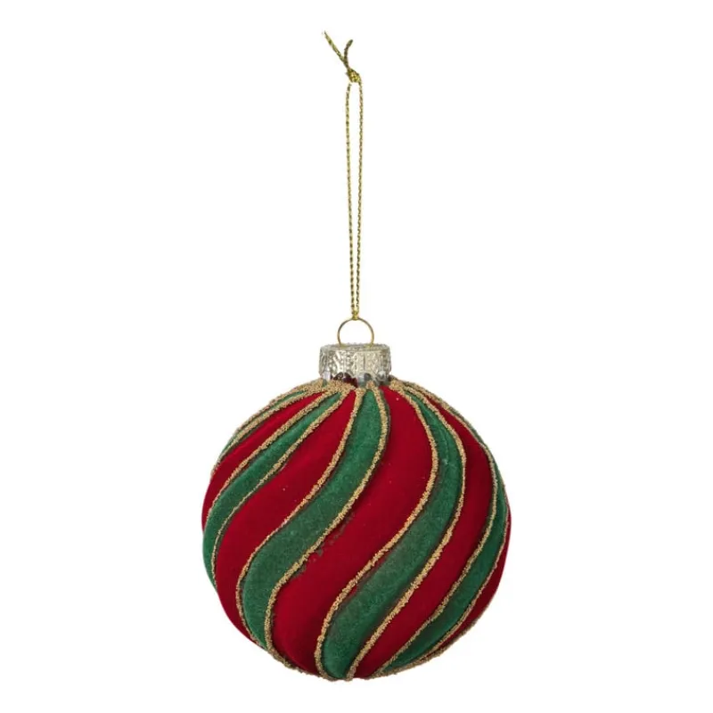 Xenos Kerstballen-Kerstbal swirl velvet - rood/groen