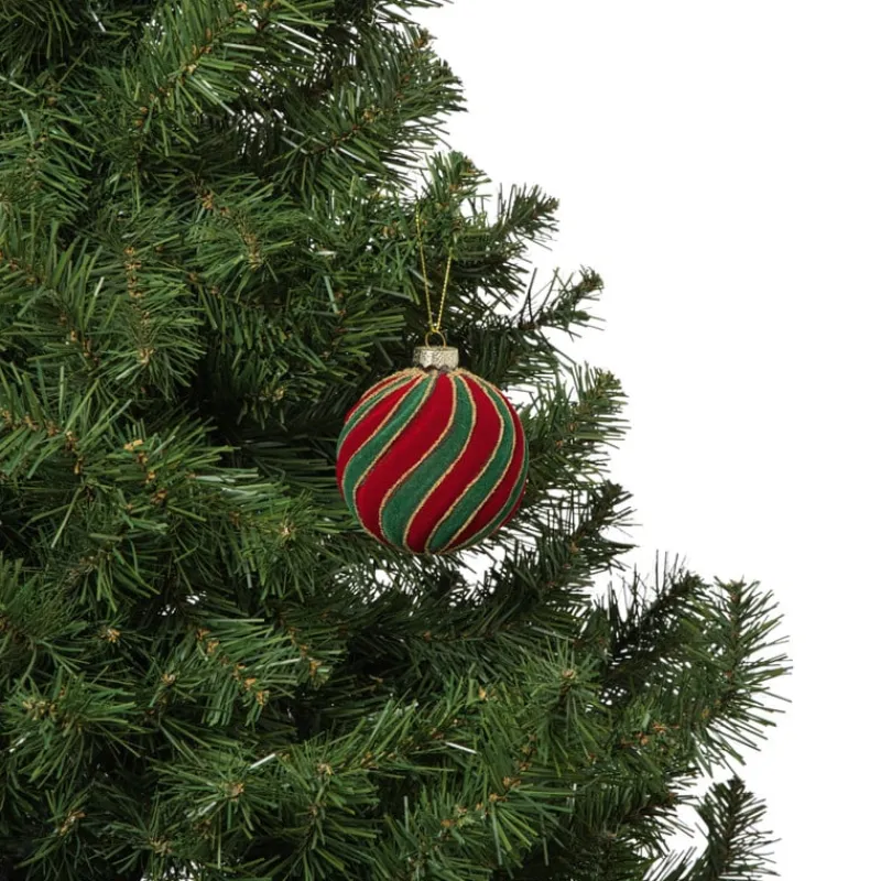 Xenos Kerstballen-Kerstbal swirl velvet - rood/groen