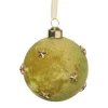 Xenos Kerstballen-Kerstbal velvet met sterren - groen/goudkleurig