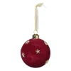 Xenos Kerstballen-Kerstbal velvet met sterren - rood/goudkleurig