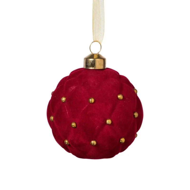 Xenos Kerstballen-Kerstbal velvet stip - rood