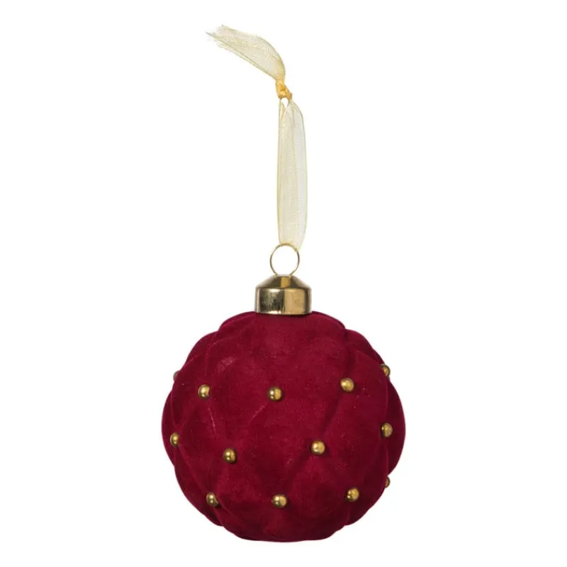 Xenos Kerstballen-Kerstbal velvet stip - rood
