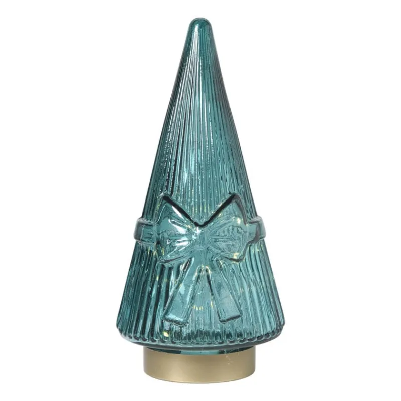 Xenos Kleine Kerstbomen|Kerstfiguren-Kerstboom beeldje glas - groen - ø10.5x22.6 cm