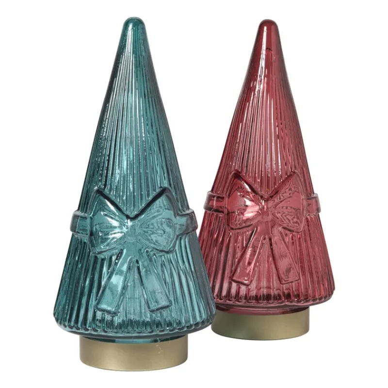Xenos Kleine Kerstbomen|Kerstfiguren-Kerstboom beeldje glas - groen - ø10.5x22.6 cm