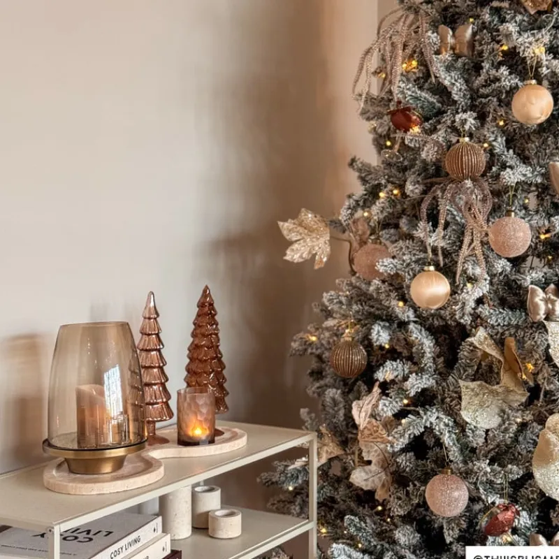Xenos Kleine Kerstbomen|Kerstfiguren-Kerstboom beeldje groot - bruin - ø8x30 cm