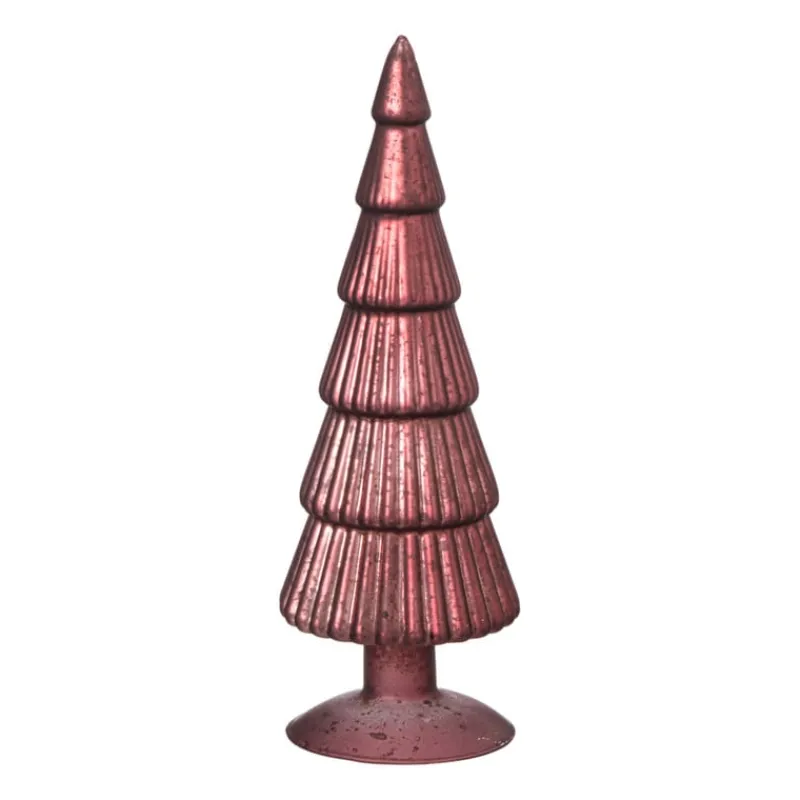 Xenos Kleine Kerstbomen|Kerstfiguren-Kerstboom beeldje klein - donkerrood - ø8x24.5 cm