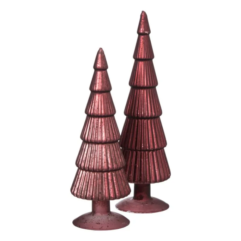 Xenos Kleine Kerstbomen|Kerstfiguren-Kerstboom beeldje klein - donkerrood - ø8x24.5 cm
