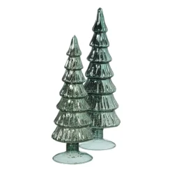 Xenos Kleine Kerstbomen|Kerstfiguren-Kerstboom beeldje shiny klein - groen - ø8x24.5 cm