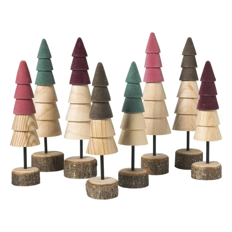 Xenos Kerstfiguren-Kerstboom hout - bruin/bordeauxrood - ø5x19 cm