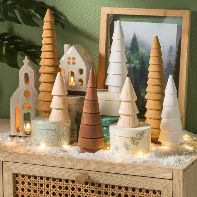 Xenos Kleine Kerstbomen-Kerstboom hout - naturel - ø4.9x10 cm