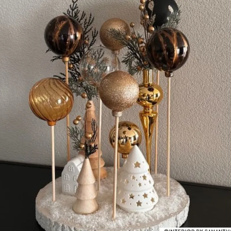 Xenos Kleine Kerstbomen-Kerstboom hout - naturel - ø4.9x10 cm