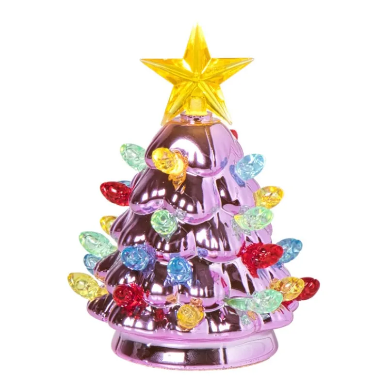Xenos Kerstverlichting-Kerstboom met LED lampjes - paars - 11 cm
