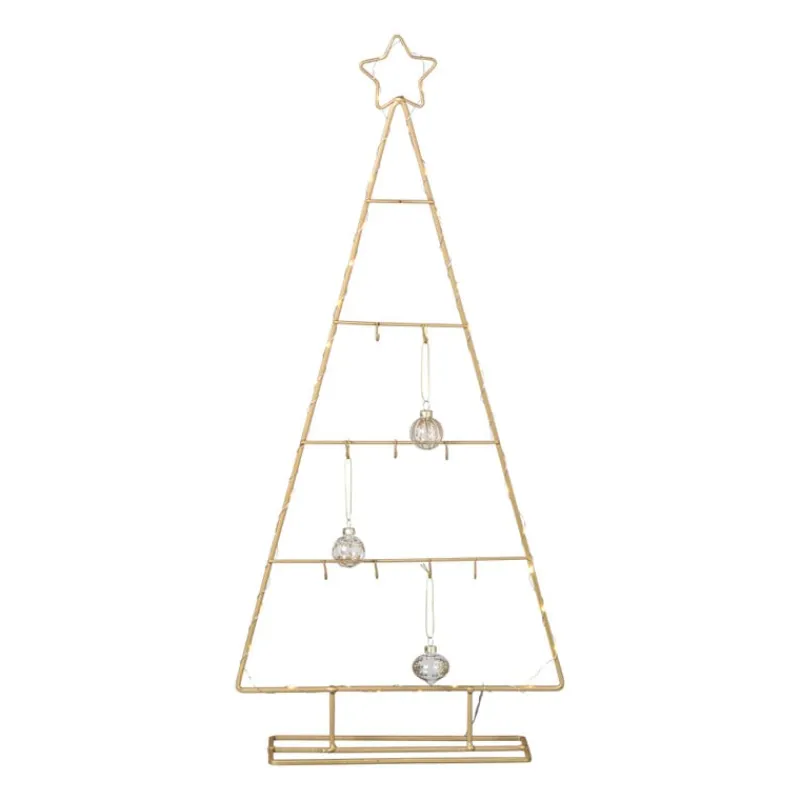 Xenos Kerstverlichting|Kleine Kerstbomen-Kerstboom standaard met LED licht - goud - 77 cm
