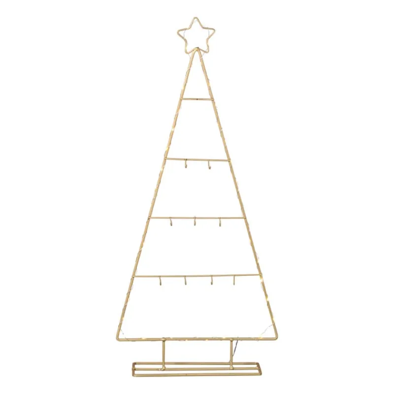 Xenos Kerstverlichting|Kleine Kerstbomen-Kerstboom standaard met LED licht - goud - 77 cm