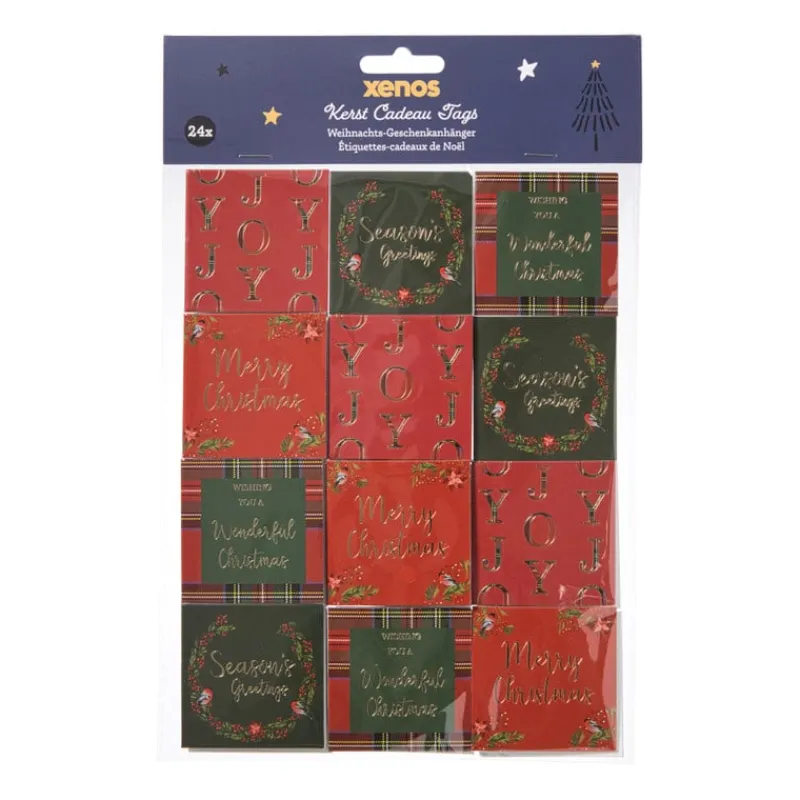 Xenos Kerst Inpakken-Kerstcadeau tags - rood/groen - set van 24