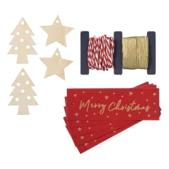 Xenos Kerst Inpakken-Kerstcadeau tags met lint - multikleur - set van 10
