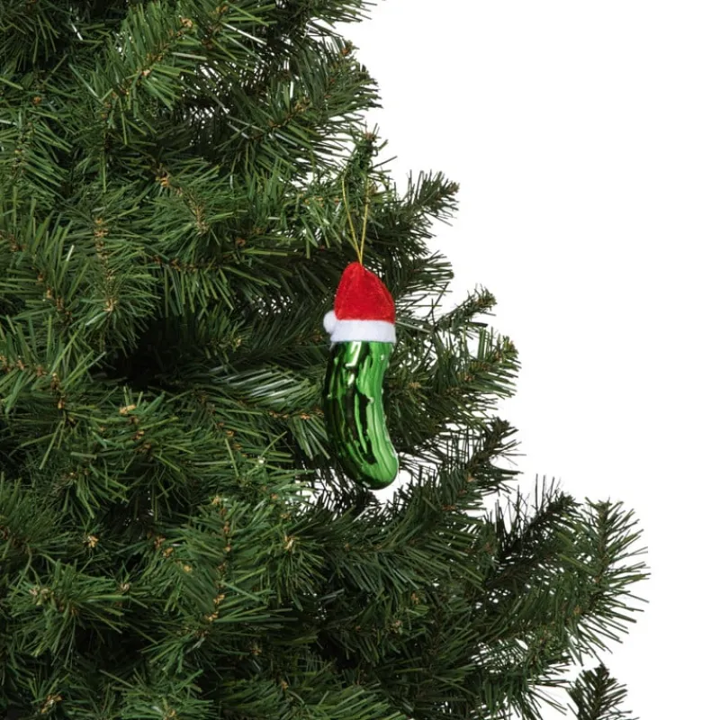 Xenos Kersthangers|Kerstballen-Kersthanger augurk met kerstmuts - groen - 11x3.5x3.2 cm