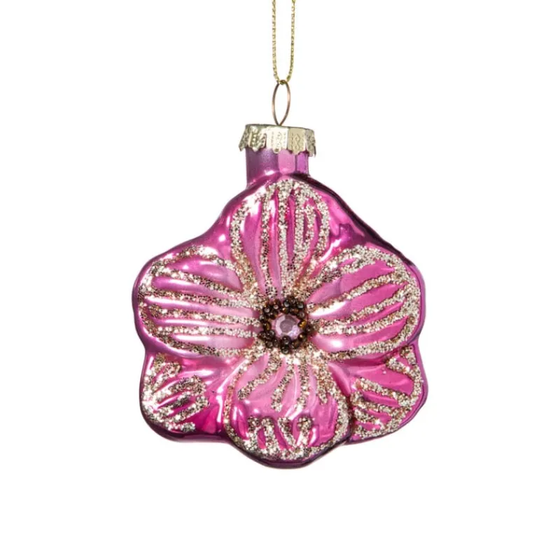 Xenos Kersthangers|Kerstballen-Kersthanger bloem - roze - 7.8x6.8x3 cm