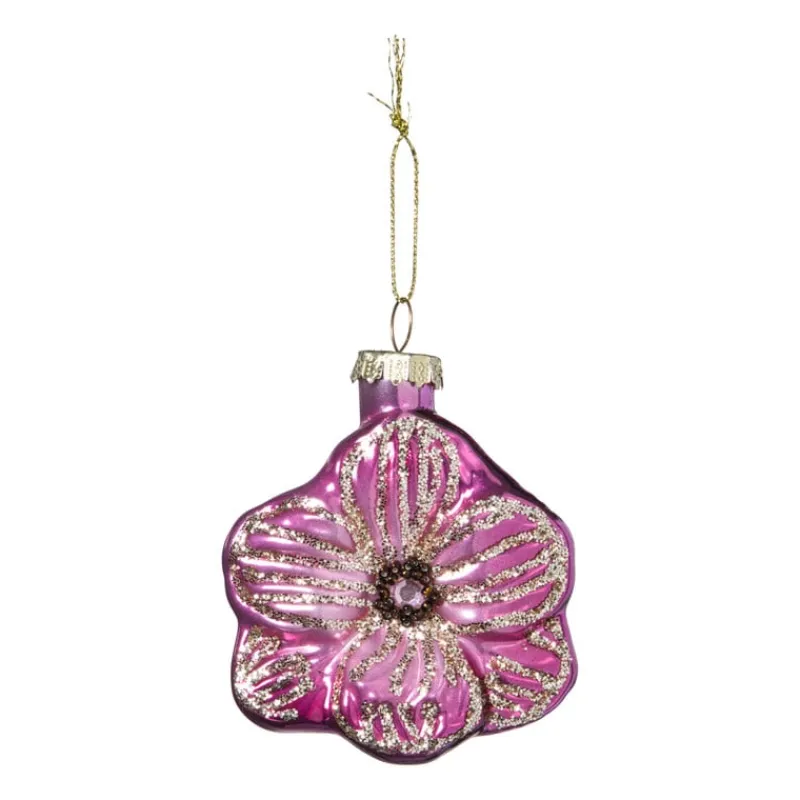 Xenos Kersthangers|Kerstballen-Kersthanger bloem - roze - 7.8x6.8x3 cm