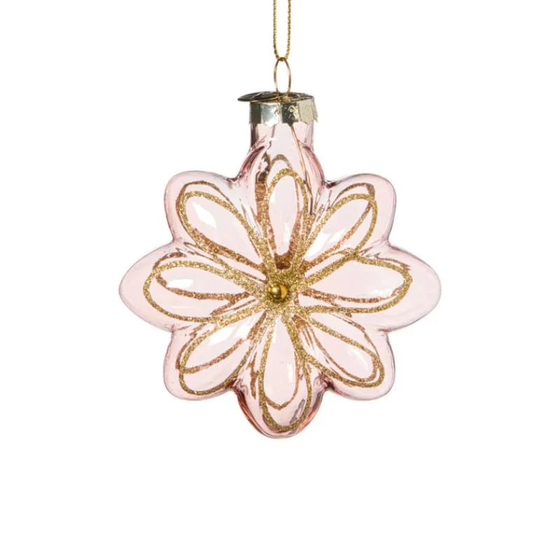 Xenos Kersthangers|Kerstballen-Kersthanger bloem - roze - 8.5x8x3.4 cm