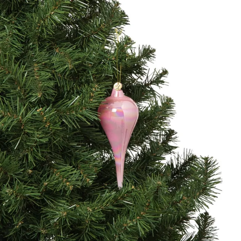 Xenos Kersthangers|Kerstballen-Kersthanger druppel - roze - ø6x15 cm