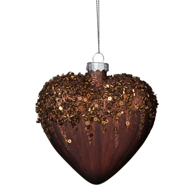 Xenos Kersthangers|Kerstballen-Kersthanger hart met glitters - bruin - 4x10 cm