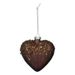 Xenos Kersthangers|Kerstballen-Kersthanger hart met glitters - bruin - 4x10 cm