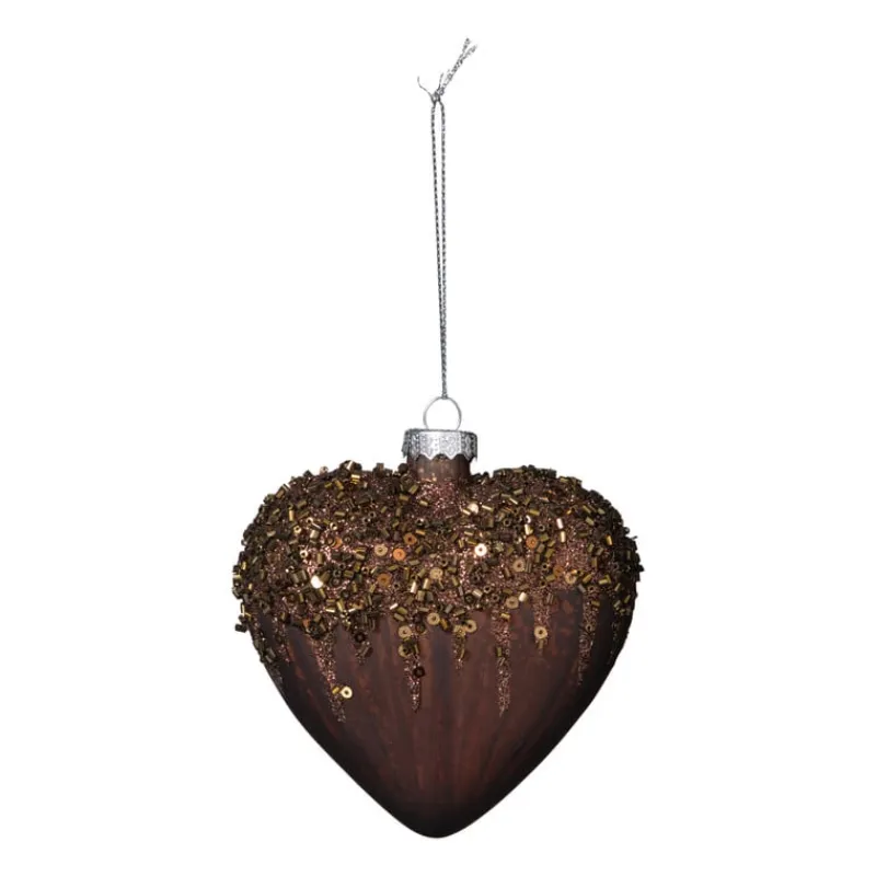 Xenos Kersthangers|Kerstballen-Kersthanger hart met glitters - bruin - 4x10 cm
