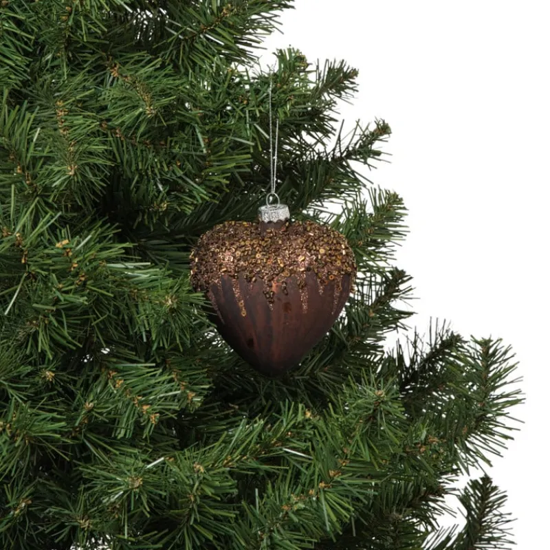 Xenos Kersthangers|Kerstballen-Kersthanger hart met glitters - bruin - 4x10 cm