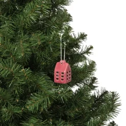 Xenos Kersthangers|Kerstballen-Kersthanger huisje keramiek - rood - 5.5x3.5x3.5 cm