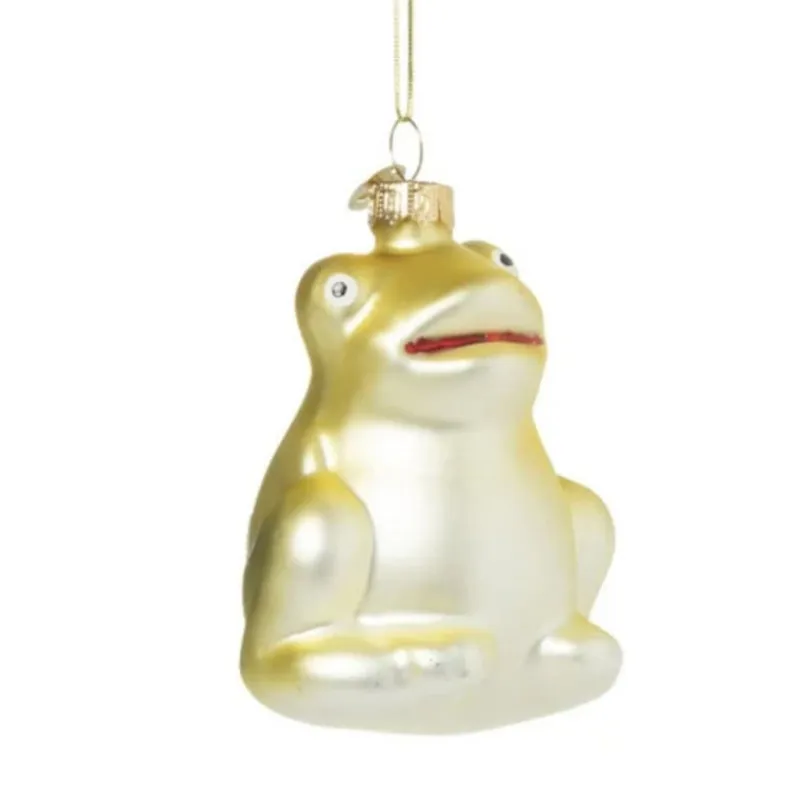 Xenos Kersthangers|Kerstballen-Kersthanger kikker - glas - 8x6.4x5.6 cm