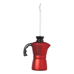 Xenos Kerstcadeaus|Kerstballen-Kersthanger koffiemaker - rood - 10.5x8x5 cm
