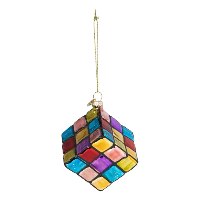Xenos Kersthangers|Kerstballen-Kersthanger kubus - glas - 5.5x5.5x5.5 cm