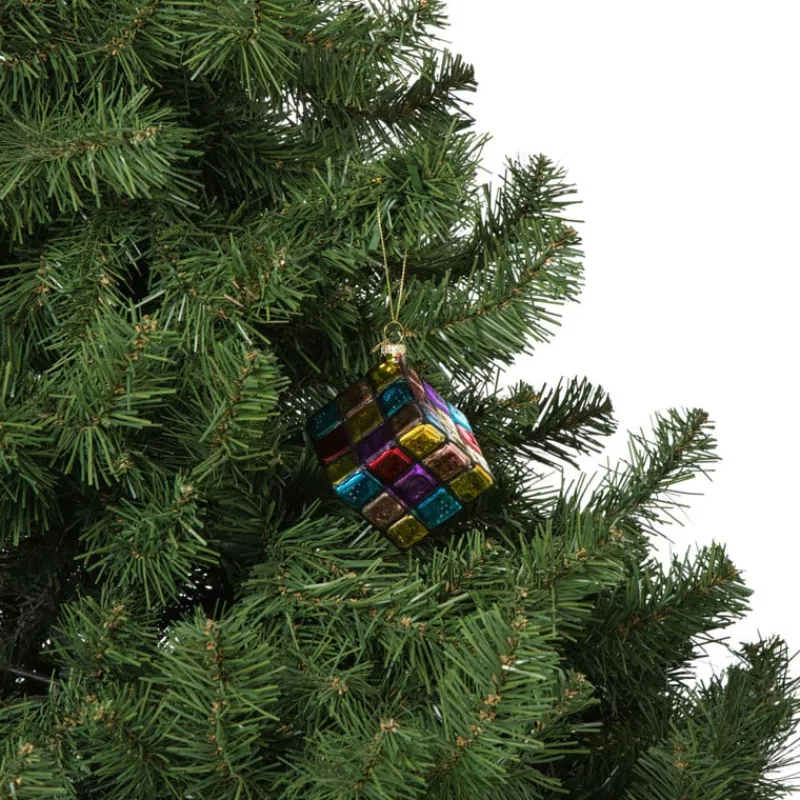 Xenos Kersthangers|Kerstballen-Kersthanger kubus - glas - 5.5x5.5x5.5 cm