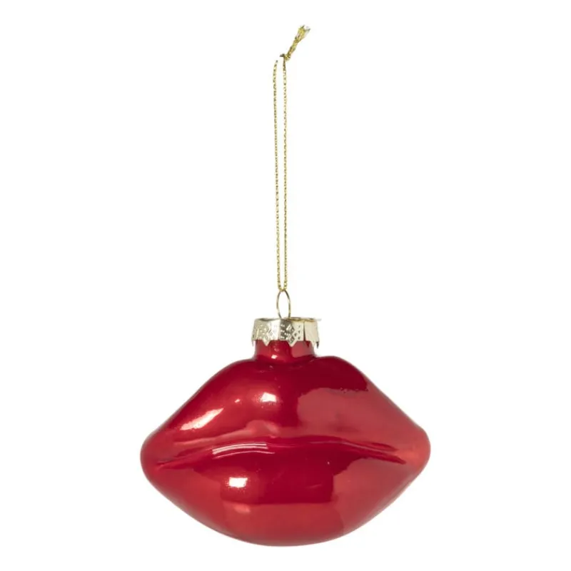 Xenos Kersthangers|Kerstballen-Kersthanger lippen rood - glas - 8.5x9.5x5 cm