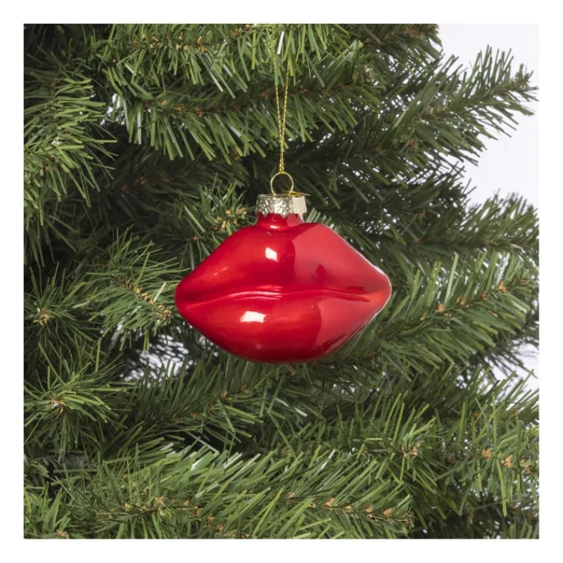 Xenos Kersthangers|Kerstballen-Kersthanger lippen rood - glas - 8.5x9.5x5 cm