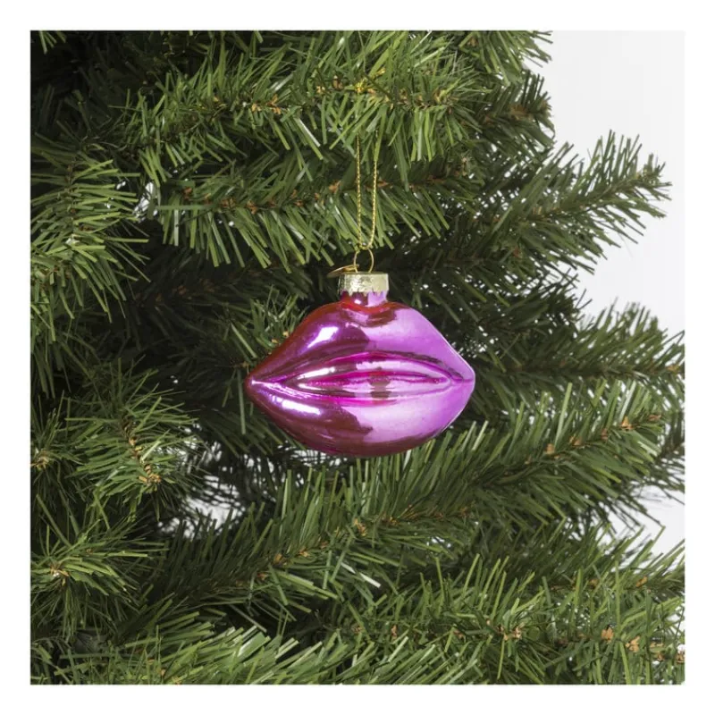 Xenos Kersthangers|Kerstballen-Kersthanger lippen roze - glas - 6.4x8.3x4 cm