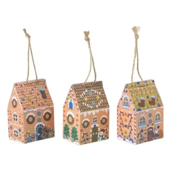 Xenos Kersthangers|Kerstballen-Kersthanger papieren huisjes - set van 3