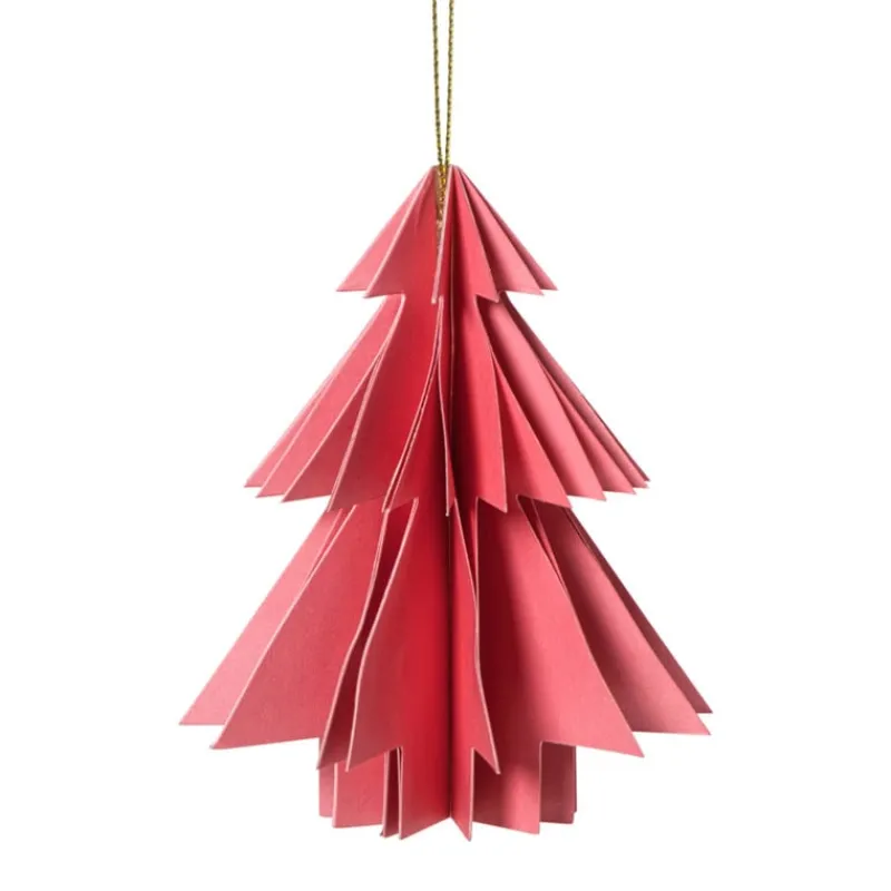 Xenos Kersthangers|Kerstballen-Kersthanger papieren kerstboom - roze - ø8x10 cm