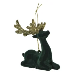 Xenos Kerstballen|Kersthangers-Kersthanger rendier liggend - goudkleurig/zwart - 8x9 cm