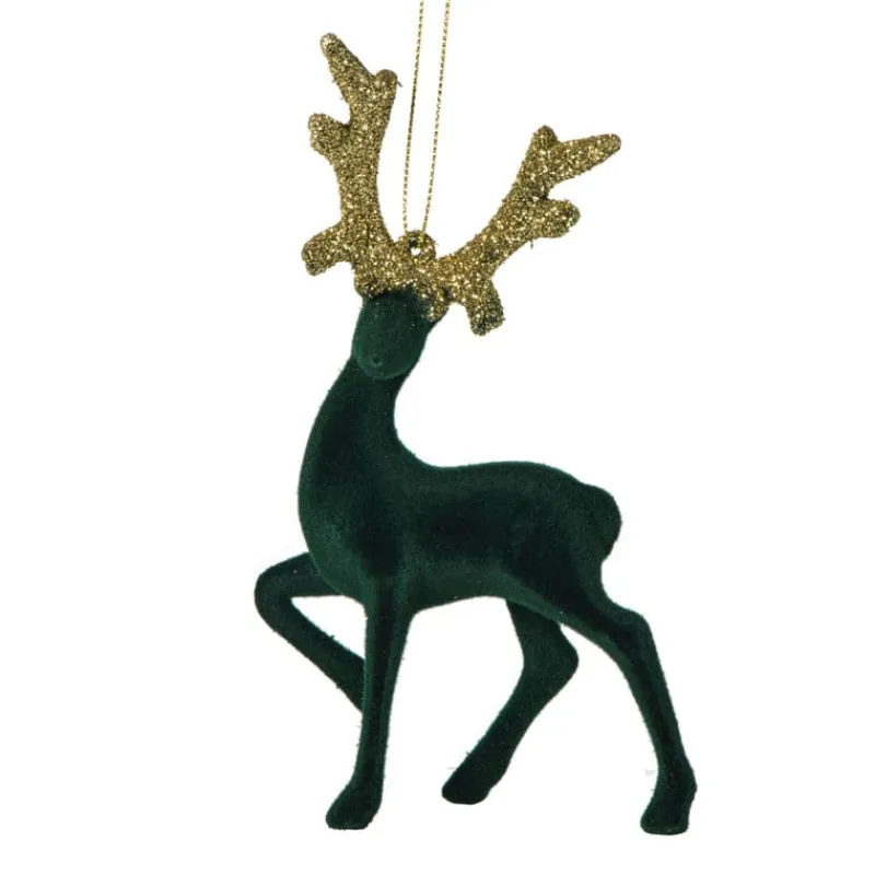 Xenos Kersthangers|Kerstballen-Kersthanger rendier staand - goudkleurig/zwart - 10x16 cm