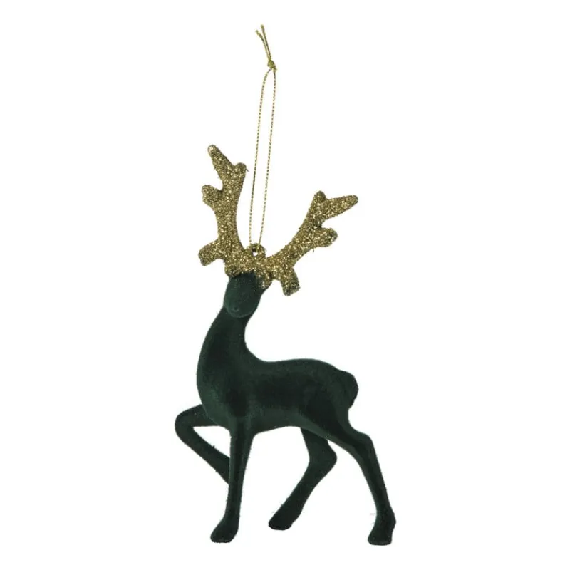 Xenos Kersthangers|Kerstballen-Kersthanger rendier staand - goudkleurig/zwart - 10x16 cm