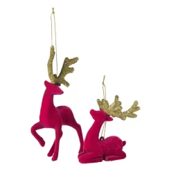 Xenos Kersthangers|Kerstballen-Kersthanger rendier staand - roze -10x16 cm