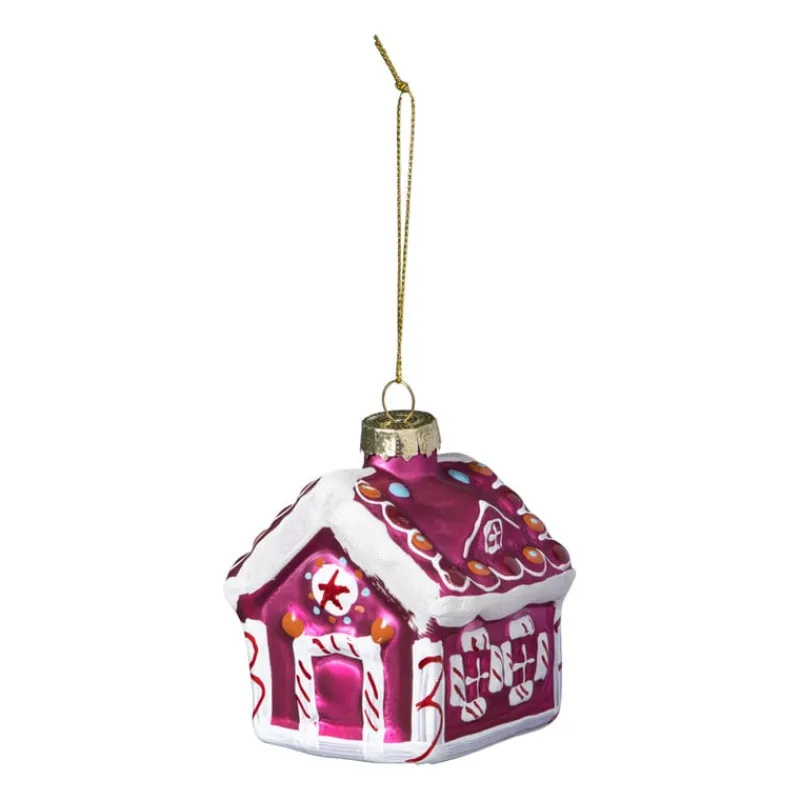 Xenos Kersthangers|Kerstballen-Kersthanger snoephuisje - roze - 8x6.5x6.5 cm
