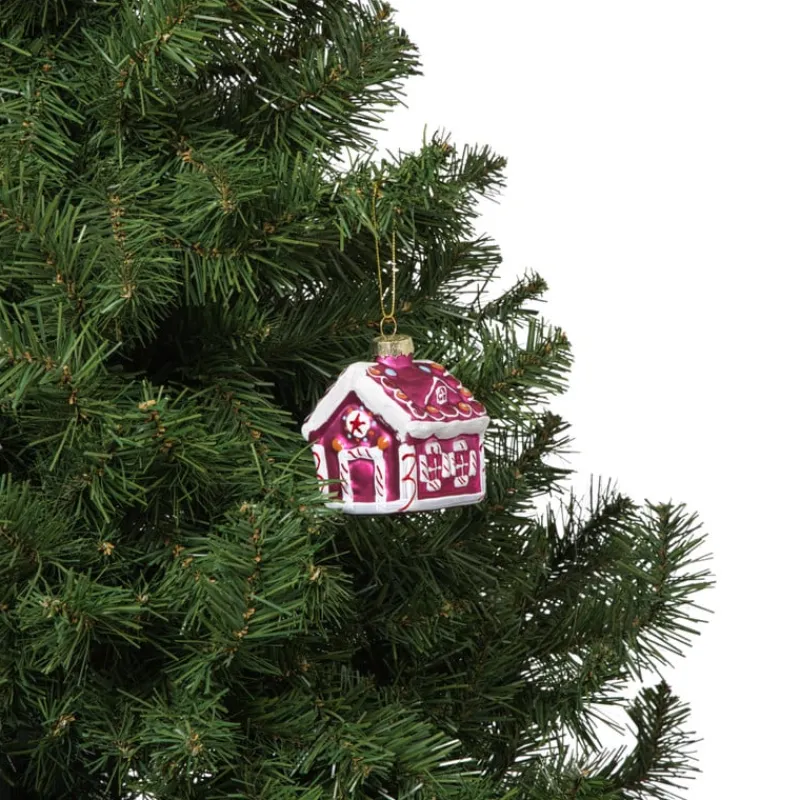 Xenos Kersthangers|Kerstballen-Kersthanger snoephuisje - roze - 8x6.5x6.5 cm