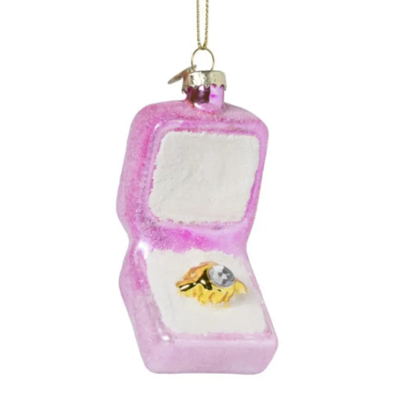 Xenos Kersthangers|Kerstballen-Kersthanger verlovingsring - glas - 10.3x5x4 cm