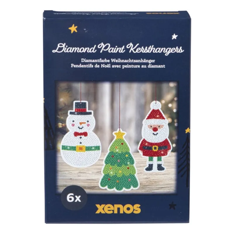 Xenos Kerst Knutselen-Kersthangers diamond paiting DIY - set van 6